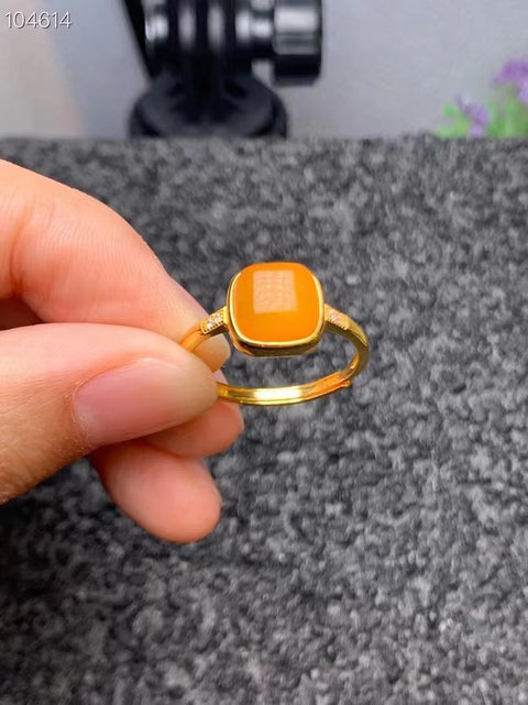 Cincin Gula Batu Lilin Lebah Alami 925 Perak Setting Ukuran 9.2mm Gaya sederhana Cantik di tangan Sudah termasuk ongkos kirim dan pajak.