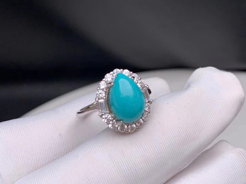 Cincin wanita pirus mentah 925 pengaturan perak perak tinggi keramik langit biru langit hijau bahan jeli bahan bahan hangat halus sudah termasuk pajak pengiriman