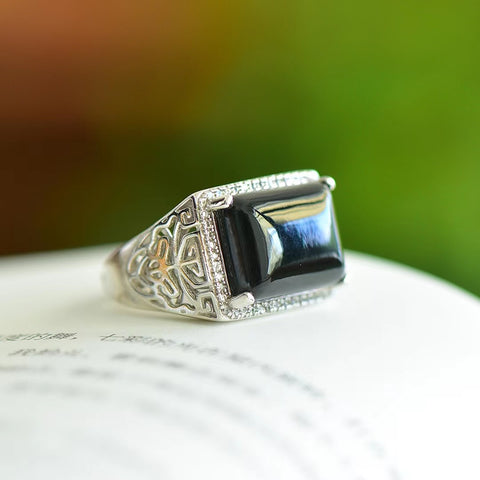 925 Sterling Silver Bertatahkan Hetian Jade Bertinta Giok Bertinta Giok Persegi Panjang Drum Cincin Pria / Wanita Perak 💍👉 Giok Gaya Baru dan Unik Hangat dan Halus, Menarik Perhatian dan Menarik untuk Dipakai Termasuk Pengiriman dan Pajak.