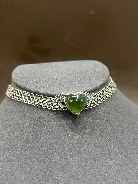 Gelang Hati Giok Alami dari Perak 925 Ukuran 11,3 * 11mm Giok bersih, halus dan hangat Termasuk pajak pengiriman.