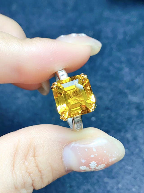 Set Cincin Citrine dalam Gaya Perak S925 Sederhana dan Halus Termasuk pajak pengiriman
