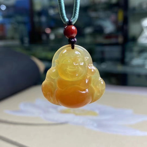 Giok Giok Maitreya Buddha dari emas, warna natural, ukuran 27*27mm, sudah termasuk pajak pengiriman.