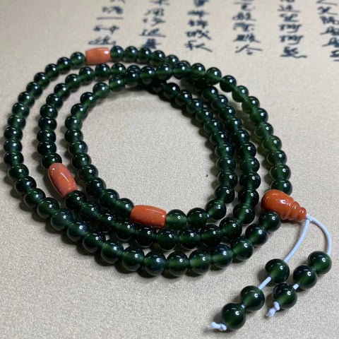 ‼️DAPAT REQUEST BERAPA BUTIR，HARGA DISESUAIKAN BERDASARKAN JUMLAH BUTIRAN ‼️Giok Halus 108 Buah Kalung Gelang dengan Aksesoris Merah Ukuran 7.3mm Sudah Termasuk Pajak Pengiriman