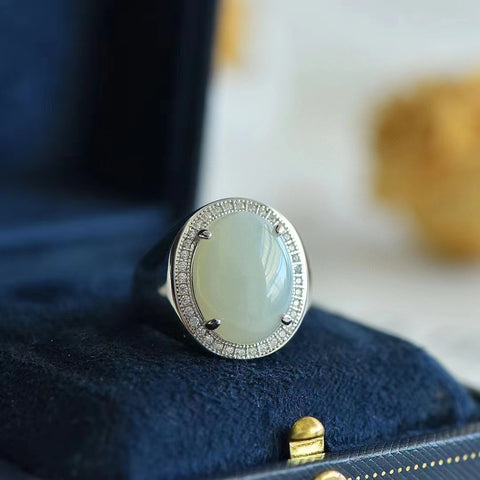 Set Cincin Giok Hetian dengan Gaya Perak 924 Termasuk Ongkos Kirim dan Pajak