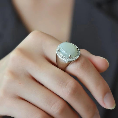 Set Cincin Giok Hetian dengan Gaya Perak 924 Termasuk Ongkos Kirim dan Pajak