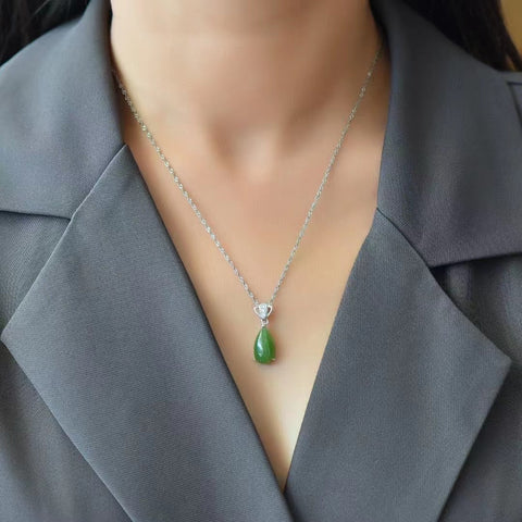 Set Kalung Hotan Jasper 925 Perak Ukuran 8 * 14mm Termasuk pajak pengiriman.