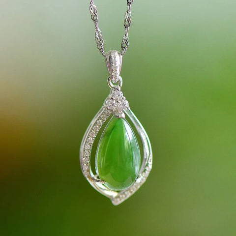 Hotan Jasper Drops 925 Kalung Tatahan Perak Giok yang halus dan hangat Termasuk ongkos kirim dan pajak