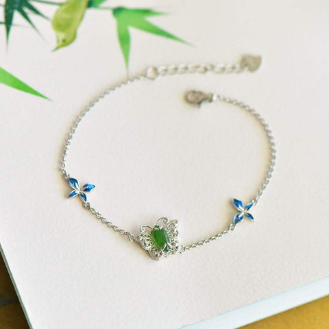 925🦄🦄 Perak dengan Kupu-Kupu Mata Kuda Hotan Jasper🦋 Set Liontin + Anting + Gelang Sudah Termasuk Pajak Pengiriman