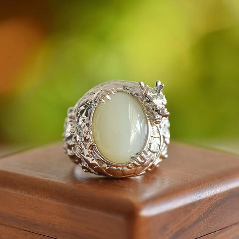 Set Cincin Giok Hetian Alami dari Perak 924 dengan Kebaruan Telur dan Gaya Unik Termasuk Pengiriman dan Pajak