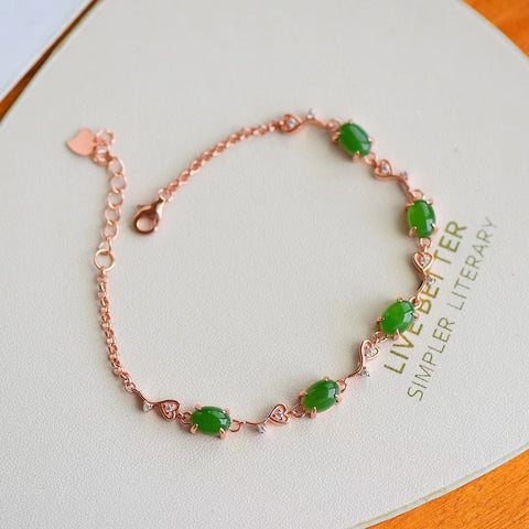 Gelang Giok Giok Hetian Alami 925 Tatahan Perak Ukuran 5 * 7mm Sudah Termasuk Pajak Pengiriman