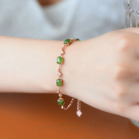 Gelang Giok Giok Hetian Alami 925 Tatahan Perak Ukuran 5 * 7mm Sudah Termasuk Pajak Pengiriman
