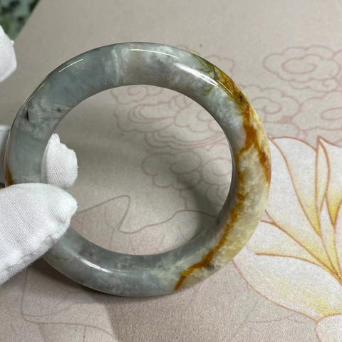 Gelang Giok Batu Giok Bunga Cui Giok Alami Ukuran 59-60mm Lebar Samping 14mm Batu giok terbentuk secara alami dan polanya acak Sudah termasuk pajak pengiriman.