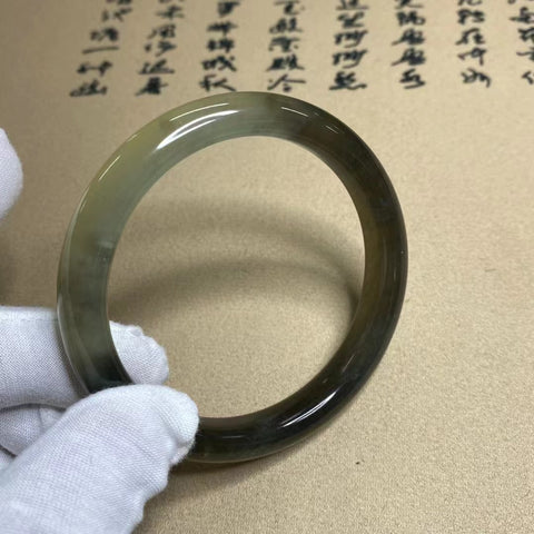 Gelang Gradien Es Batu Giok Abu-abu Cui Giok Alami Ukuran 60-62mm Lebar Sisi 11mm Batu giok terjadi secara alami Pola acak Termasuk pajak pengiriman.