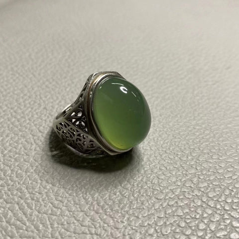 Cincin Giok Alami Pria dari Perak 925 dengan Bezel yang Dapat Disesuaikan Ukuran 22 * 15mm Termasuk ongkos kirim dan pajak.