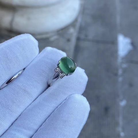 Set Cincin Wanita Bahan Giok Alam 180 dari 925 Perak Ukuran 8 * 10mm Bezel yang dapat disesuaikan Termasuk pajak pengiriman.