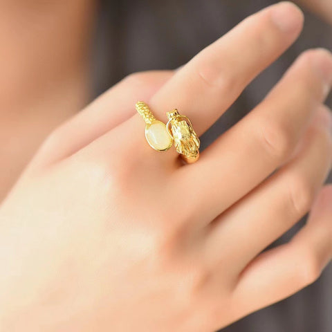 Set Cincin Naga Giok Hetian Alami dengan Gaya Perak 925 Termasuk pajak pengiriman