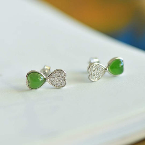 s925 Perak dengan Anting Perak Polos Bentuk Hati Hotan Jade Jasper, Giok halus, pengerjaan yang indah, sederhana dan murah hati. Sudah termasuk pajak pengiriman