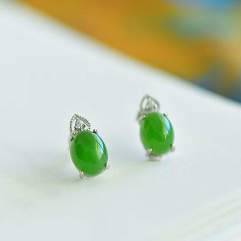 s925 perak bertatahkan dengan anting-anting perak vegan permukaan telur Hotan Jade Jasper, giok halus, pengerjaan indah, sederhana dan murah hati Termasuk pajak pengiriman