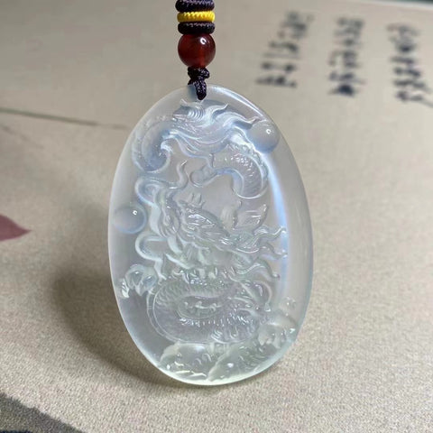 Liontin Es Giok Cui Giok Alami Naga Zodiak Cina Ukuran 53 * 36mm Giok bersih dan baik-baik saja Termasuk pajak pengiriman.