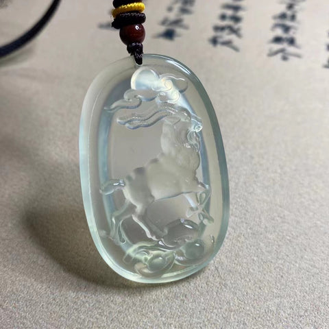 Zodiak Domba Liontin Es Giok Cui Giok Alami Ukuran 50 * 32m Giok bersih dan halus Pengiriman dan pajak sudah termasuk.