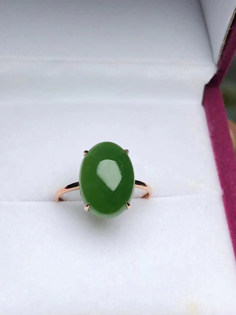 Cincin Telur Merpati Jasper Alami Pengaturan Emas 18k Giok halus dan hangat Gaya modis dan serbaguna Ukuran 14 * 10mm Termasuk pajak pengiriman