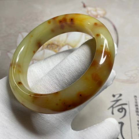 Gelang Gelang Batu Giok Giok Cui Bunga Giok Alami Ukuran 57-59mm Lebar Sisi 15.7mm Ukuran 58.2mm Batu Giok secara alami Pola Bunga Acak Sudah termasuk pajak pengiriman.