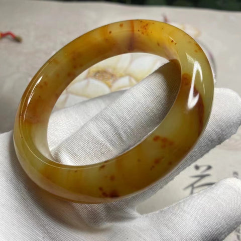 Gelang Gelang Batu Giok Giok Cui Bunga Giok Alami Ukuran 61-63mm Lebar Sisi 16mm Ukuran 62.3mm Batu Giok adalah Pola Bunga yang muncul secara alami Acak Sudah Termasuk Pajak Pengiriman