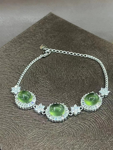 Gelang Giok Alami 925 perak tatahan Giok bersih, halus dan tembus cahaya Ukuran 10 * 8mm Sudah termasuk pajak pengiriman.