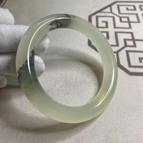 Gelang Garis Bulat Lukisan Tinta Giok Cui Alami Ukuran 58-60mm Ukuran 59.2mm Lebar Sisi 11.5mm Giok adalah semua yang terjadi secara alami Pola adalah acak Pajak Pengiriman Termasuk