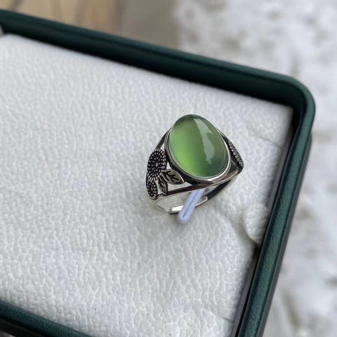 Cincin bahan giok alami 180 dengan bezel yang dapat disesuaikan 925 pengaturan perak Ukuran 10 * 14mm Termasuk ongkos kirim dan pajak.