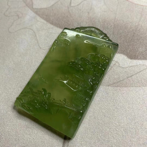 Liontin Lanskap Giok Cui Alami Dua Sisi Mengenakan plakat lanskap adalah cara yang pasti untuk menghasilkan banyak uang Ukuran 73 * 42mm & nbsp; Sudah termasuk ongkos kirim dan pajak.