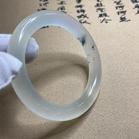 Gelang Garis Bulat Gemuk Tinta Giok Cui Alami di Atas Es Ukuran 55-57mm Ukuran 56.8mm Lebar Sisi 10.3mm Giok adalah semua yang terjadi secara alami Pola adalah acak Termasuk Pajak Pengiriman