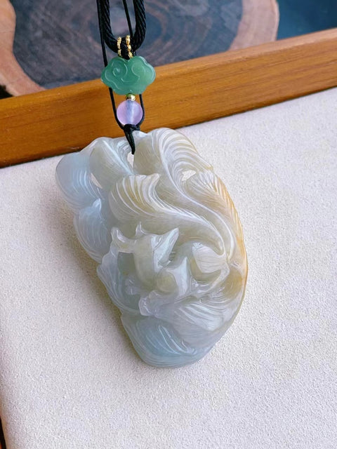 Jadeite alami barang Liontin Rubah Berekor Sembilan Bahan lubang tua Tekstur halus hangat Ukuran 56 * 34.6 * 11.9mm & nbsp; Sudah termasuk pajak pengiriman