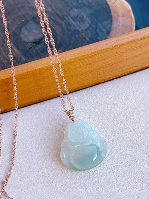Kalung Buddha Es Batu Giok Alami Ukuran 20.5 * 19.5 * 6mm Batu giok bersih dan halus, tidak ada kotoran dan tidak ada retakan sudah termasuk pajak pengiriman.