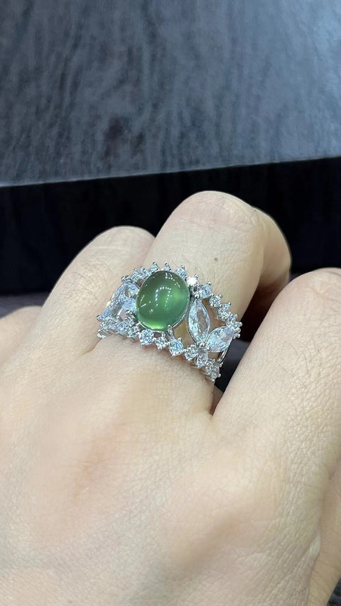 Cincin Giok Alami & set dalam 925 perak & dengan bezel yang dapat disesuaikan Ukuran 10 * 8mm & batu giok bersih dan gaya yang bagus Termasuk ongkos kirim dan pajak.