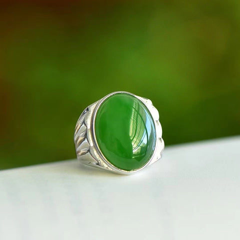 Set Cincin Telur Giok Giok Hetian Jade Alami dari Perak 925 Ukuran 15 * 20mm Giok itu bersih, halus dan hangat Gayanya sederhana dan murah hati sudah termasuk pajak pengiriman.