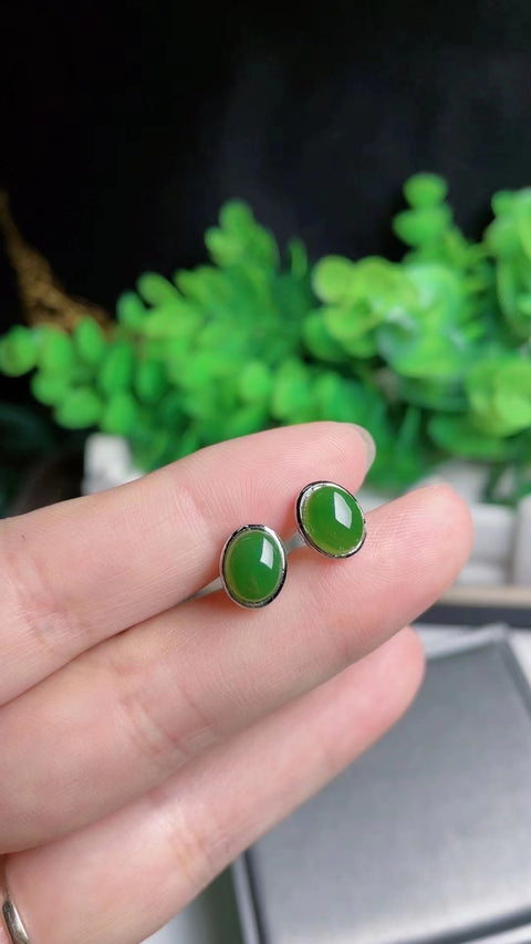 Anting Jasper Alami Bahan Pit Tua Bahan Dasar Hangat Hangat Warna Hijau Cerah 925 Pengaturan Perak Termasuk Pajak Pengiriman