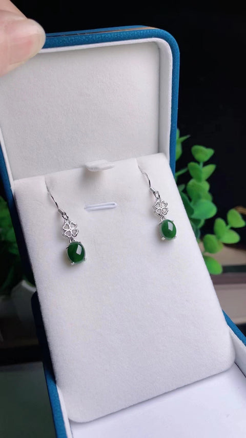 Anting Jasper Alami Bahan Pit Tua Bahan Dasar Hangat Hangat Warna Hijau Cerah 925 Pengaturan Perak Termasuk Pajak Pengiriman