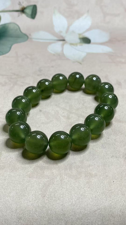 Batu giok Xiuyan 180 berkualitas tinggi — gelang tangan, spesifikasi: 14mm, warna hijau Termasuk biaya pengiriman dan pajak