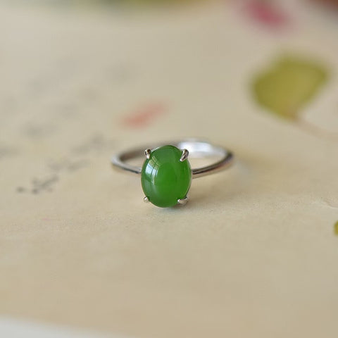 Cincin perak polos giok Hetian 925 (kotak pengiriman + sertifikat) Spesifikasi: 8*10 Termasuk biaya pengiriman dan pajak