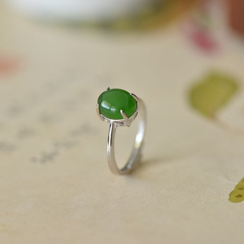 Cincin perak polos giok Hetian 925 (kotak pengiriman + sertifikat) Spesifikasi: 8*10 Termasuk biaya pengiriman dan pajak