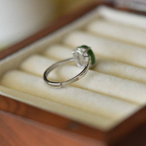 Cincin perak polos giok Hetian 925 (kotak pengiriman + sertifikat) Spesifikasi: 8*10 Termasuk biaya pengiriman dan pajak