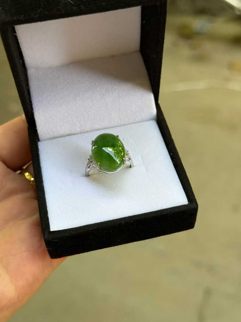 Cincin Jasper Giok Hetian, Tatahan Perak 925, Desain Terbuka, Sederhana dan Elegan, Giok Halus dan Hangat, Perkiraan Ukuran: 18×14㎜, Pengiriman dan Pajak Termasuk