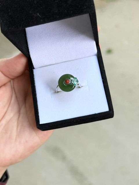 Cincin Cloisonne Giok Hetian "Peace Buckle" 925 Perak Bertatah Desain Terbuka Sederhana dan Elegan, Giok Halus dan Hangat Ukuran Sekitar: 13,7mm Termasuk Pengiriman dan Pajak