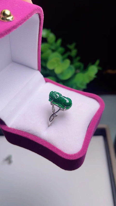 ❤️❤️Cincin Pixiu giok alami💍Bahan lubang tua, dasar halus dan hangat, ukiran indah, tatahan perak 925, indah dan modis, batu lepas 1,3✖️0,8 termasuk pajak pengiriman