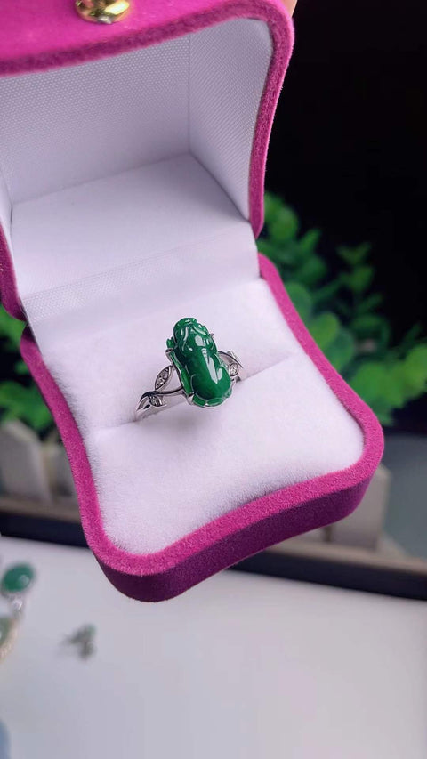 ❤️❤️Cincin Pixiu giok alami💍Bahan lubang tua, dasar halus dan hangat, ukiran indah, tatahan perak 925, indah dan modis, batu lepas 1,3✖️0,8 termasuk pajak pengiriman