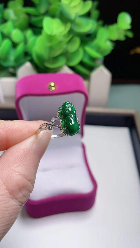 ❤️❤️Cincin Pixiu giok alami💍Bahan lubang tua, dasar halus dan hangat, ukiran indah, tatahan perak 925, indah dan modis, batu lepas 1,3✖️0,8 termasuk pajak pengiriman