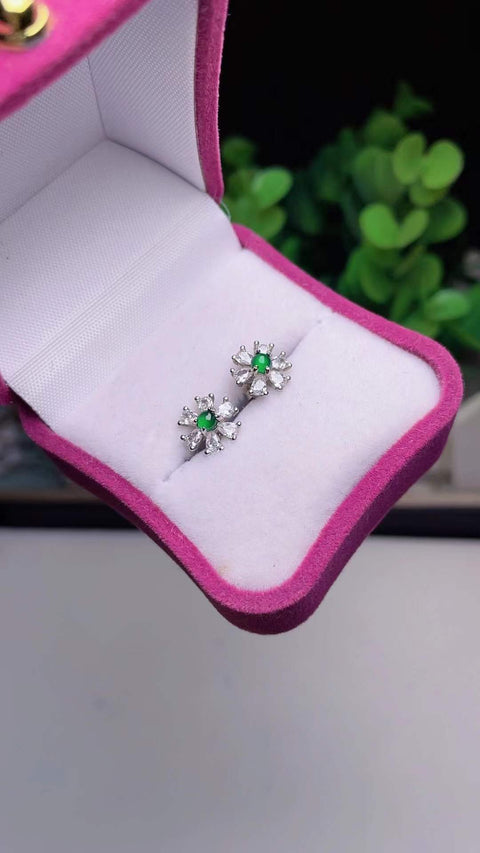 Anting giok alami, bahan lubang tua, dasar halus dan hangat, warna yang indah, tatahan perak 925, batu lepas 0,2 termasuk pajak pengiriman