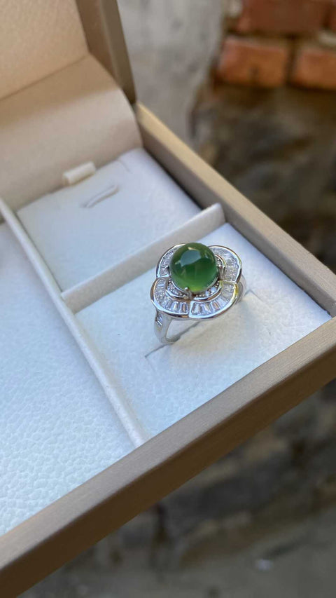 Bahan giok Xiuyan hijau tua yang indah - cincin mode wanita 💍, ukuran cincin yang dapat disesuaikan, ukuran: 8mm, termasuk pengiriman dan pajak