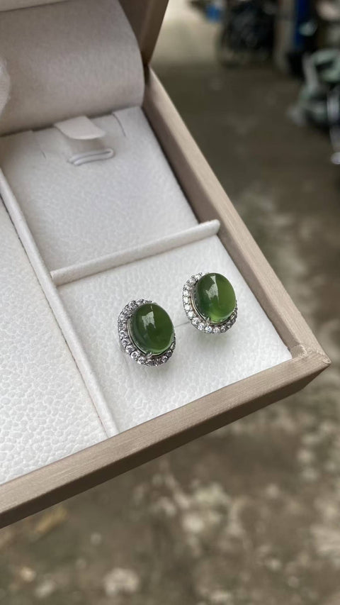 Anting: giok Xiuyan yang indah, tatahan perak 925, tatahan perak tebal, spesifikasi: 8✖️10mm, termasuk ongkos kirim dan pajak